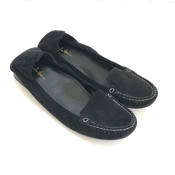 COLE HAAN Black Ballet Flat Suede Nike Air Slip On Loafer Women’s Size 9.5 WIDE - Picture 1 of 16